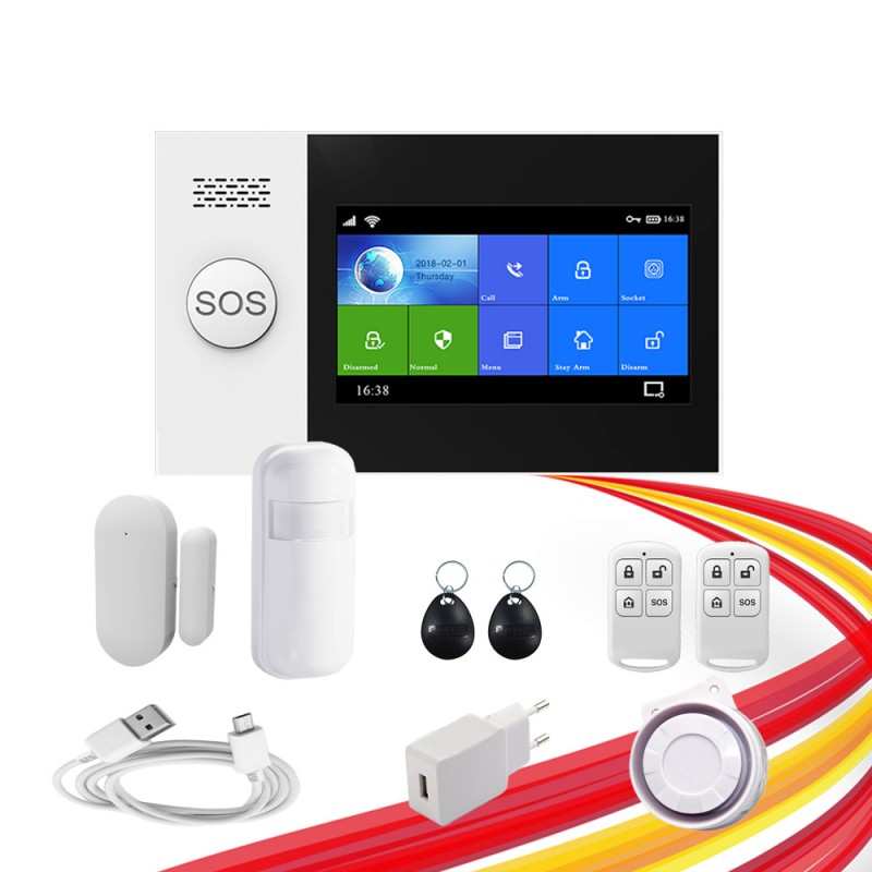 Sistema de seguridad de alarma, alarma antirrobo inalámbrica DIY Kit de 18  piezas con control GSM y WiFi APP para el hogar y la tienda - Compatible